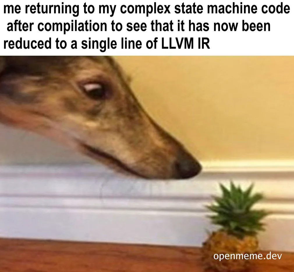 Dog looking at a pineapple with a puzzled expression