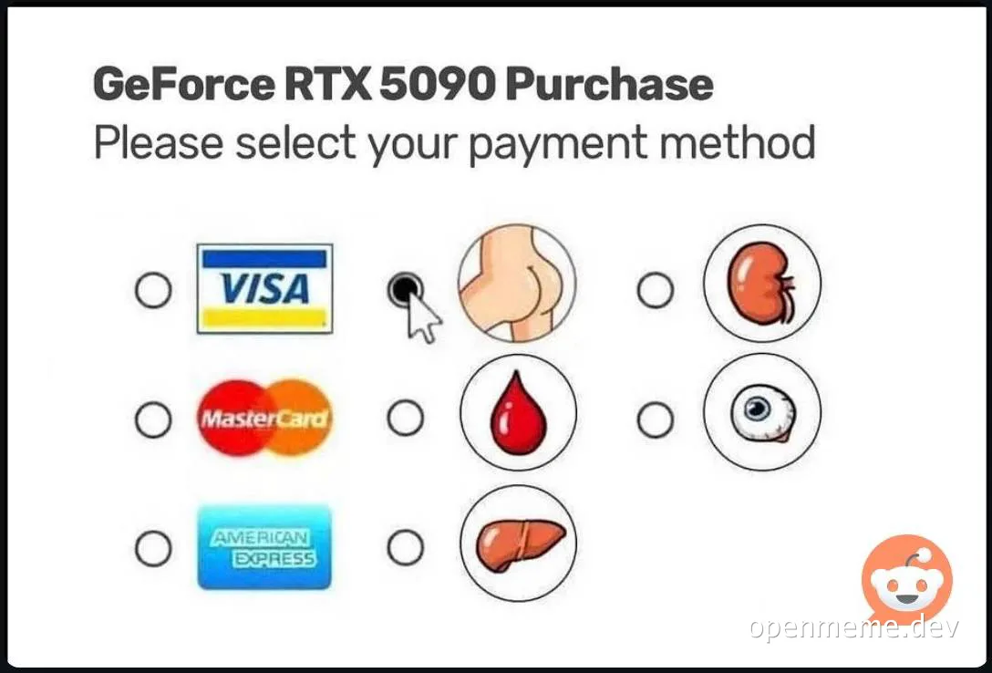 GeForce RTX 5090 Purchase meme with payment options