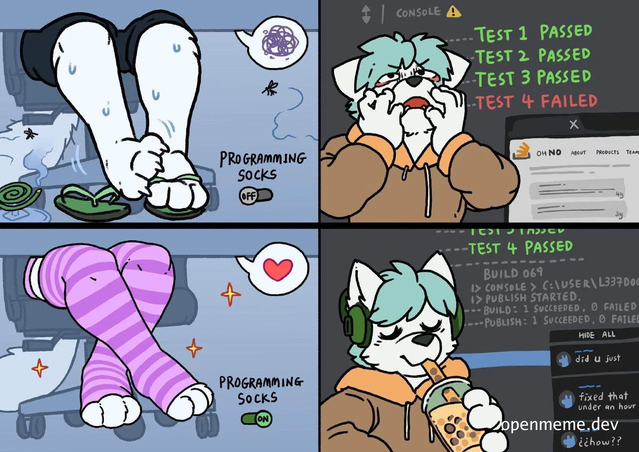 cartoon developer struggles with testing