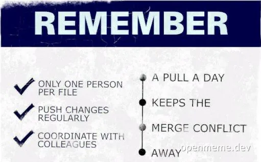 A pull a day keeps the merge conflict away checklist meme