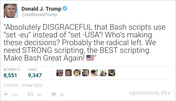 Donald Trump tweet about Bash scripts