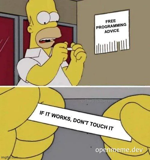 Homer Simpson meme: 'If it works, don't touch it' programming advice