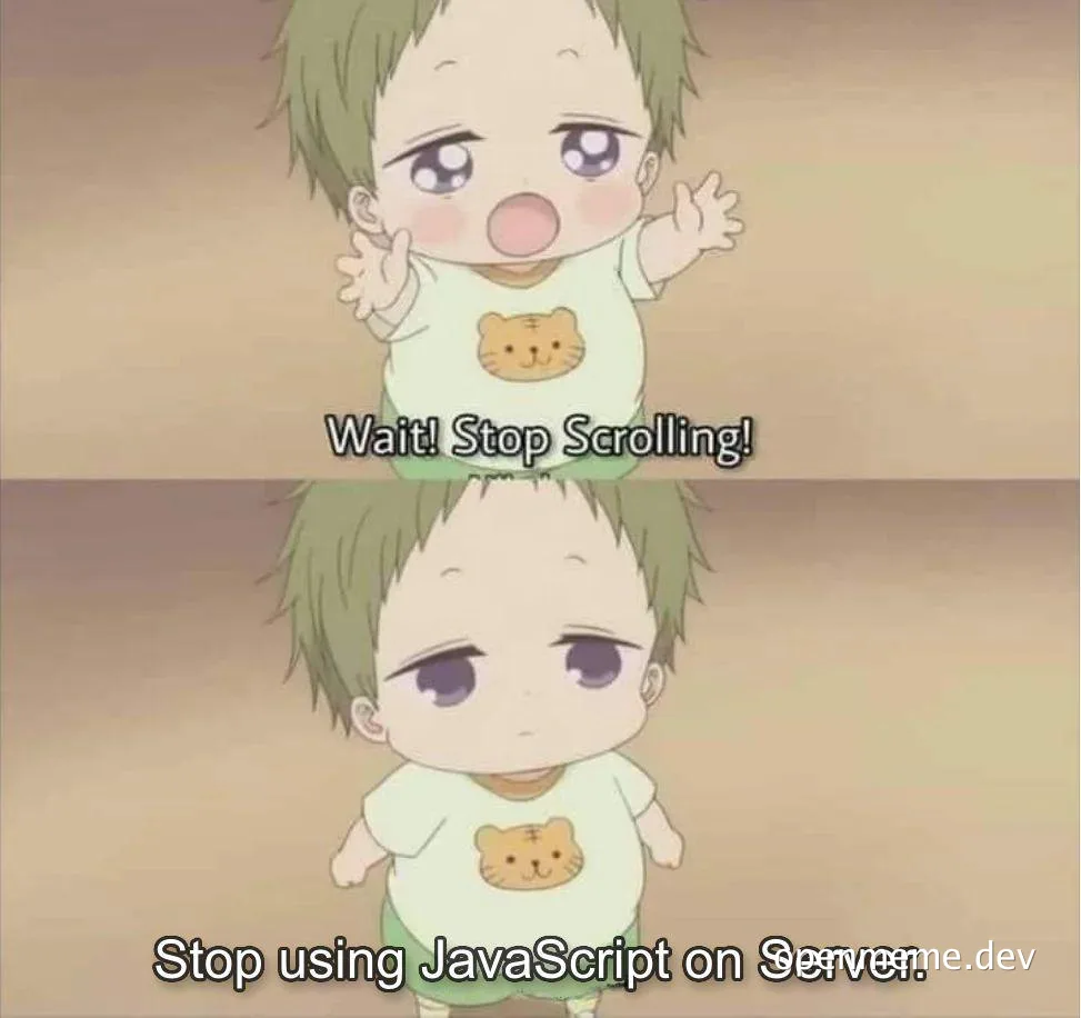 Cute anime character meme about JavaScript on server