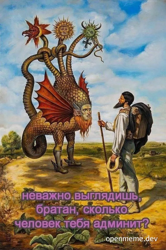 a man looking at a dragon with multiple heads