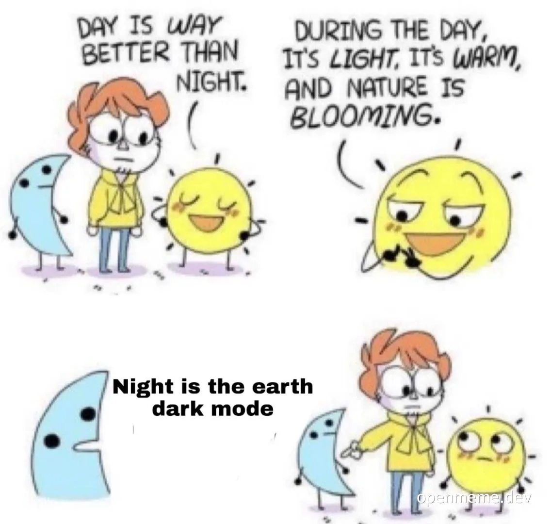 cartoon girl comparing day and night to computer display modes