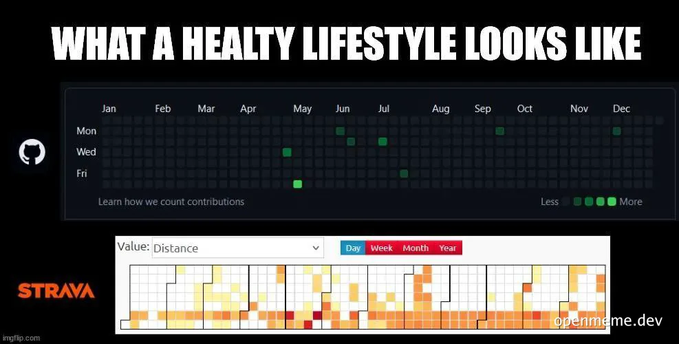 a healthy lifestyle looks like irregular github contributions and strava activity