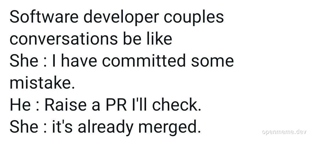 Software developer couples conversation meme