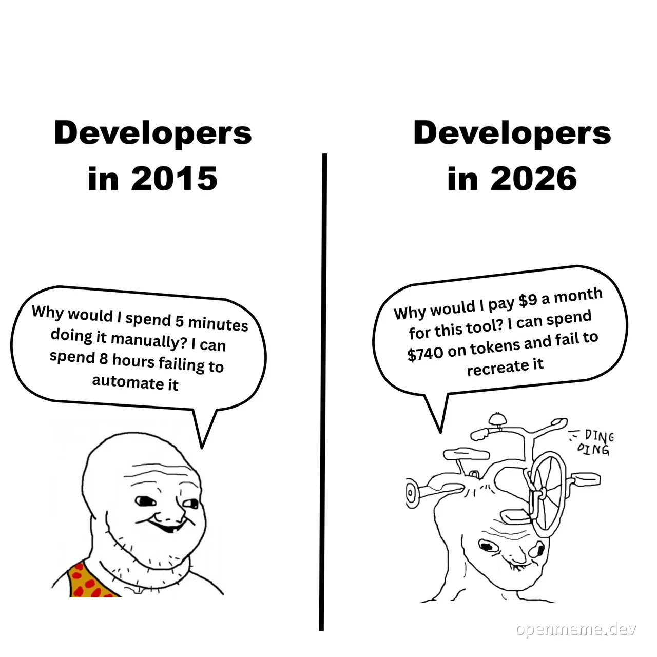 developers in 2015 vs 2026 meme