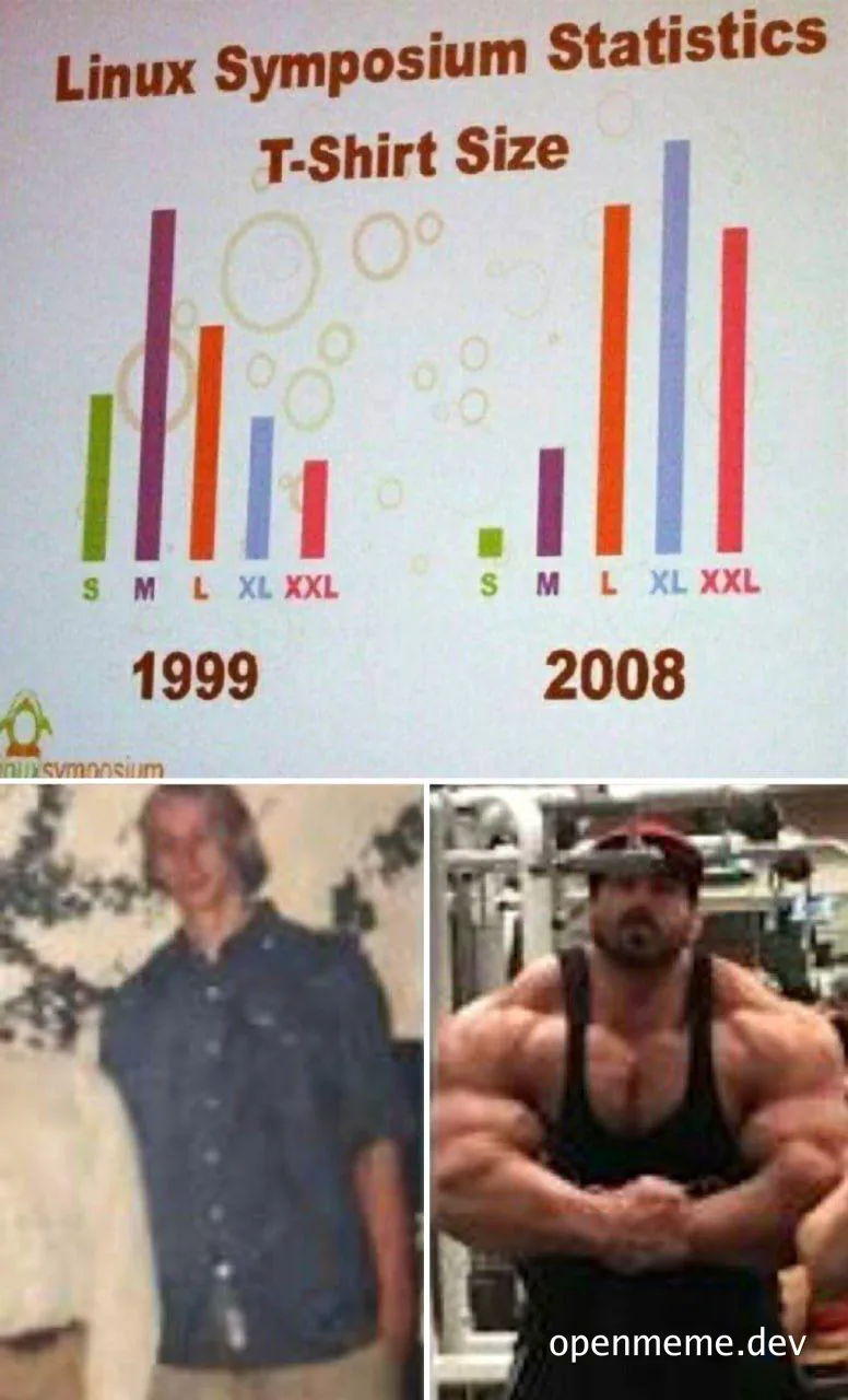 Linux Symposium Statistics T-Shirt Size meme