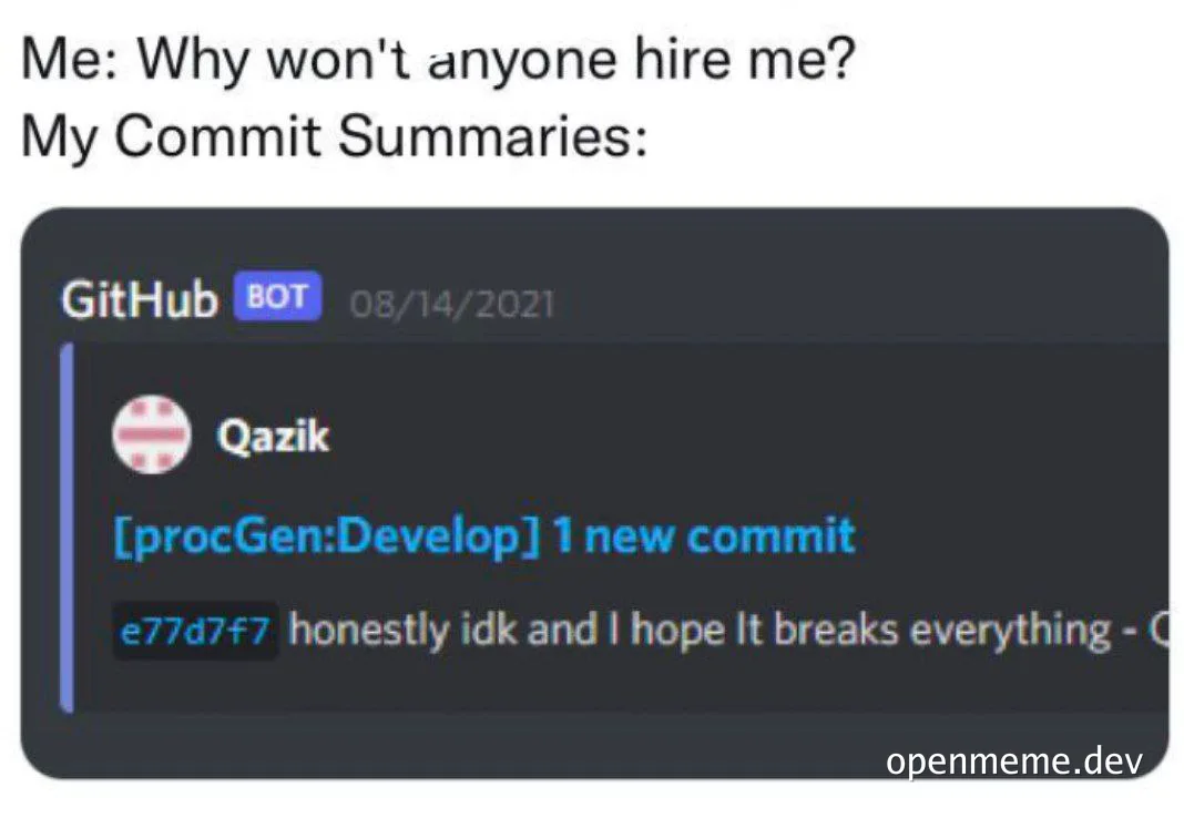 A humorous meme about a GitHub commit summary
