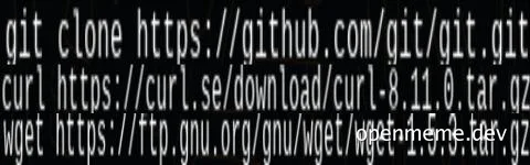 Terminal commands for downloading git, curl, and wget