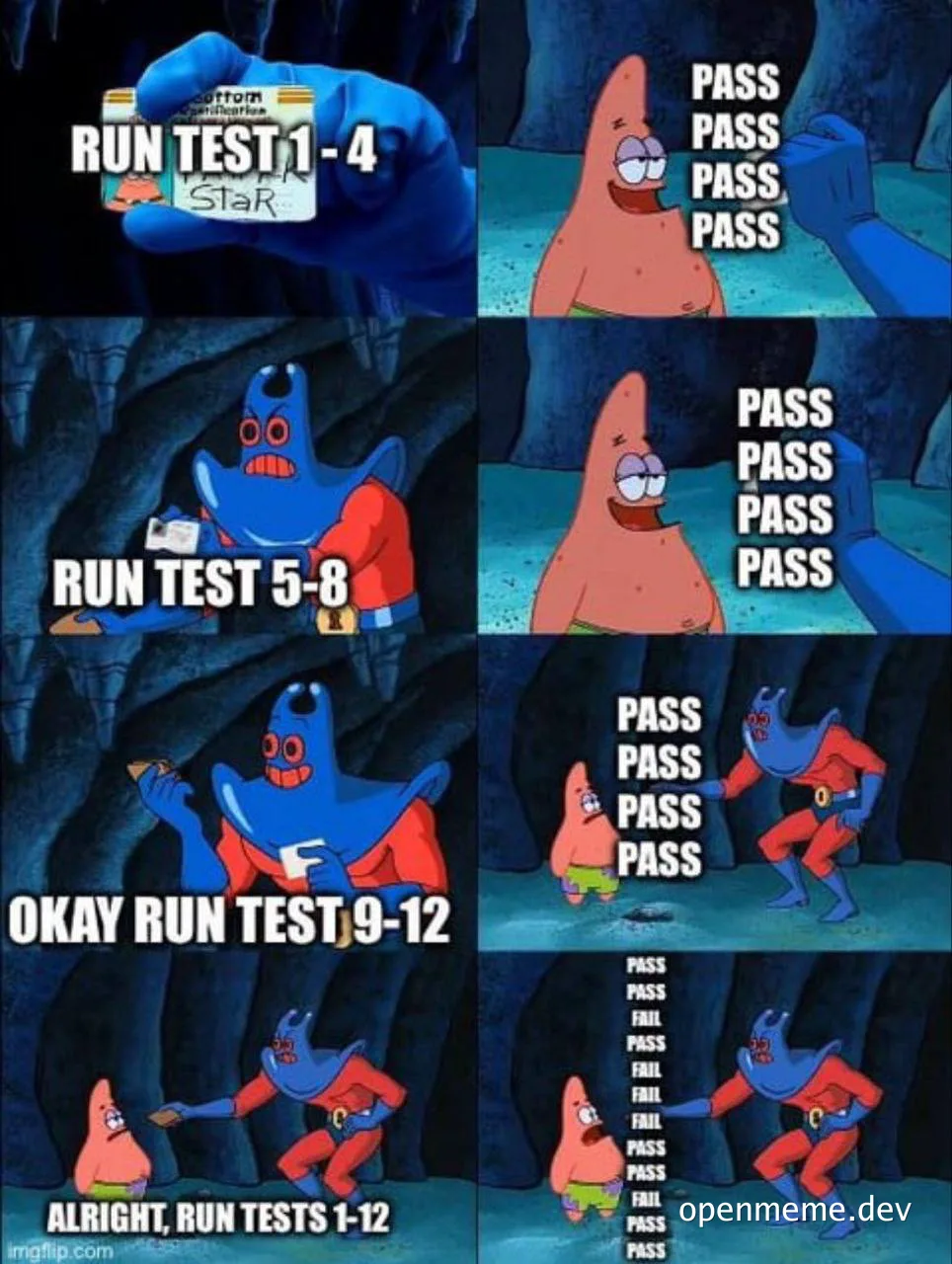 mermaid man and barnacle boy testing software with Patrick Star