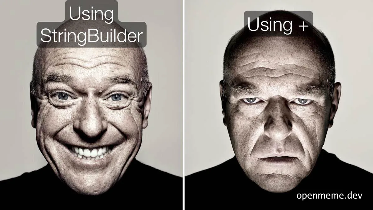 Steve Jobs faces comparing StringBuilder vs string concatenation