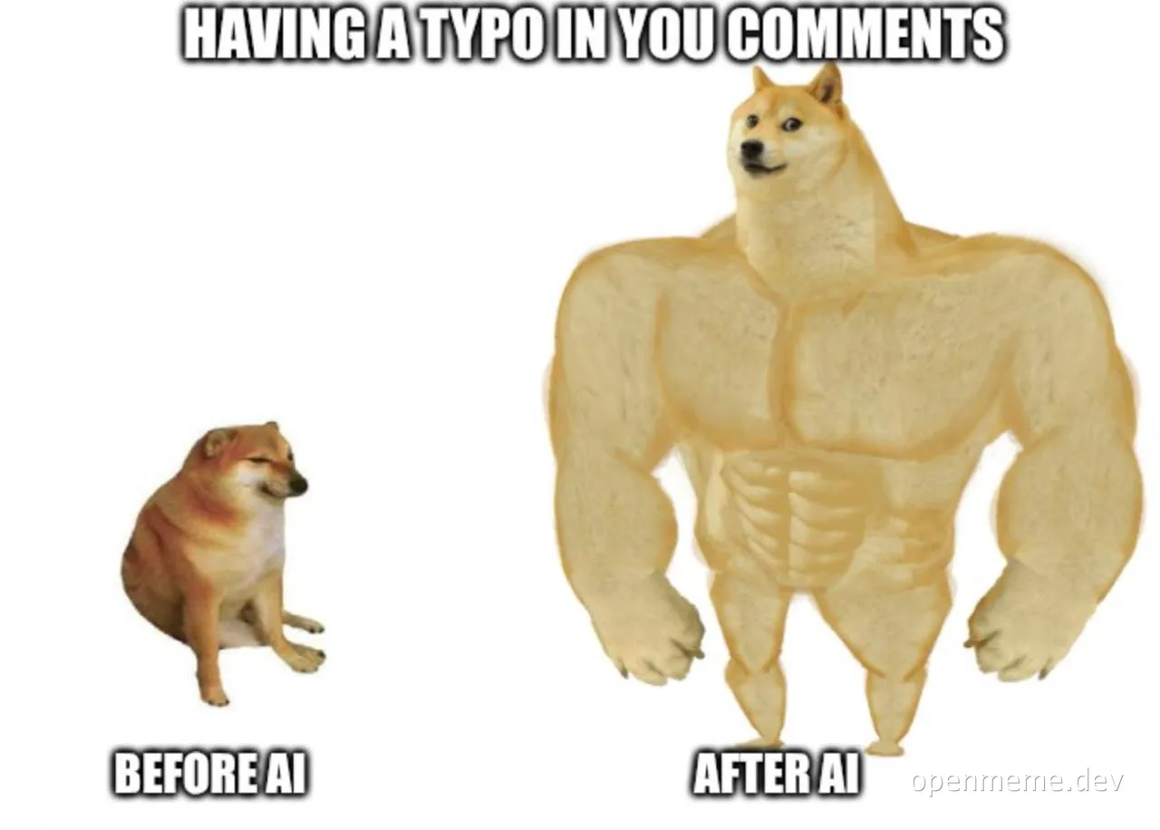 Shiba Inu comparison meme: a small weak dog labeled 'Before AI' next to a muscular buff dog labeled 'After AI' under the