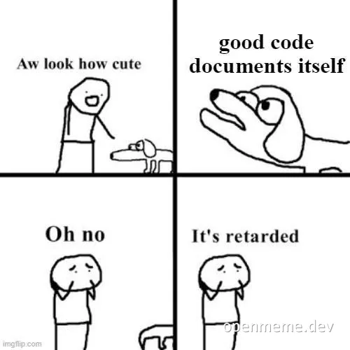 a comic about a developer's reaction to code documentation