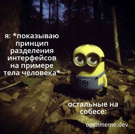 Minion in a forest with a confused expression