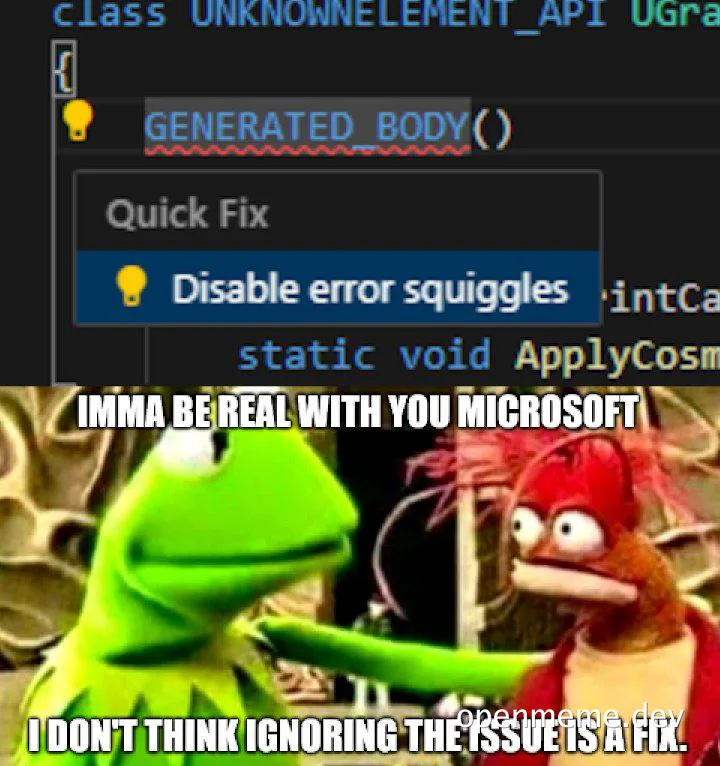 Kermit the Frog and another Muppet character in a coding environment, criticizing Microsoft