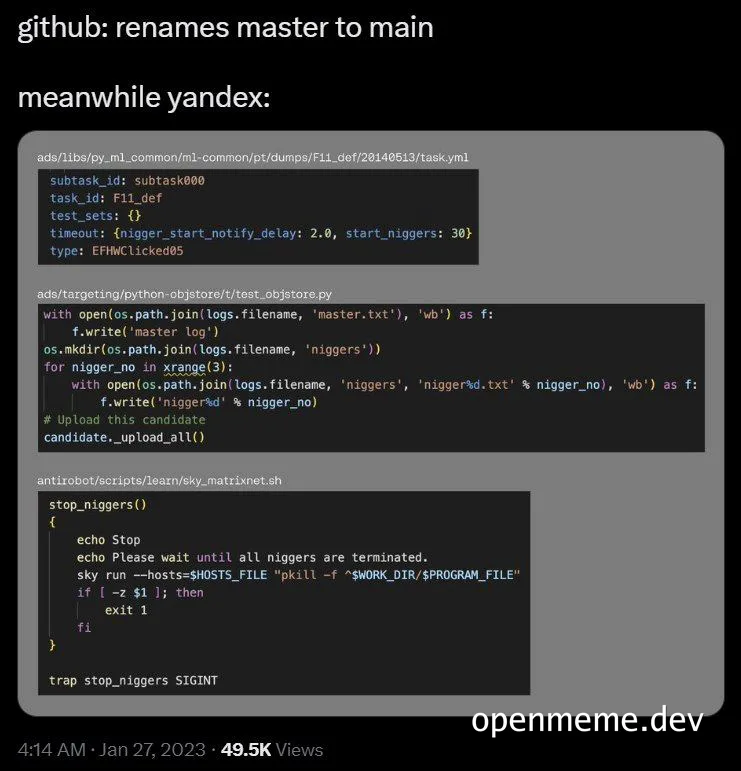 github renames master to main meanwhile yandex code