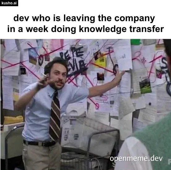 A developer doing a half-hearted knowledge transfer before leaving the company