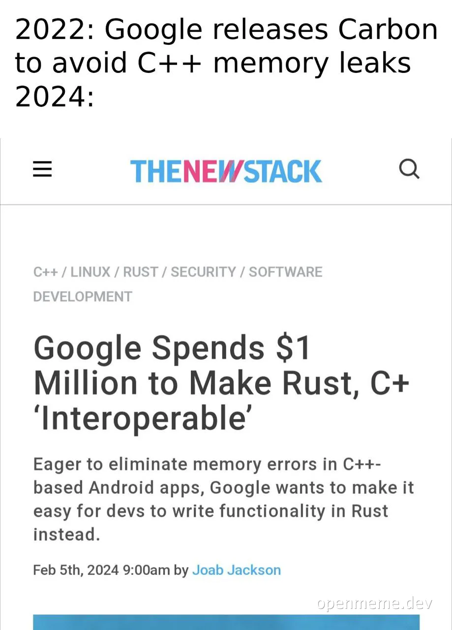 Google's 2022 and 2024 strategy to avoid C++ memory leaks with Carbon and Rust