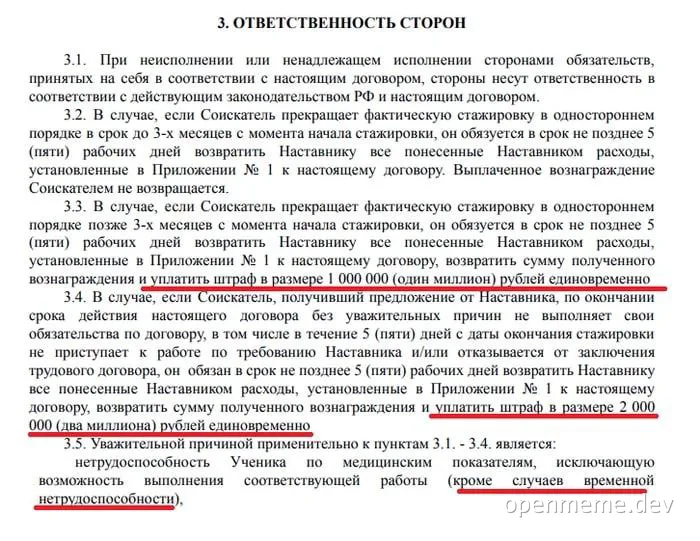 Roonyx internship contract with severe penalty clause