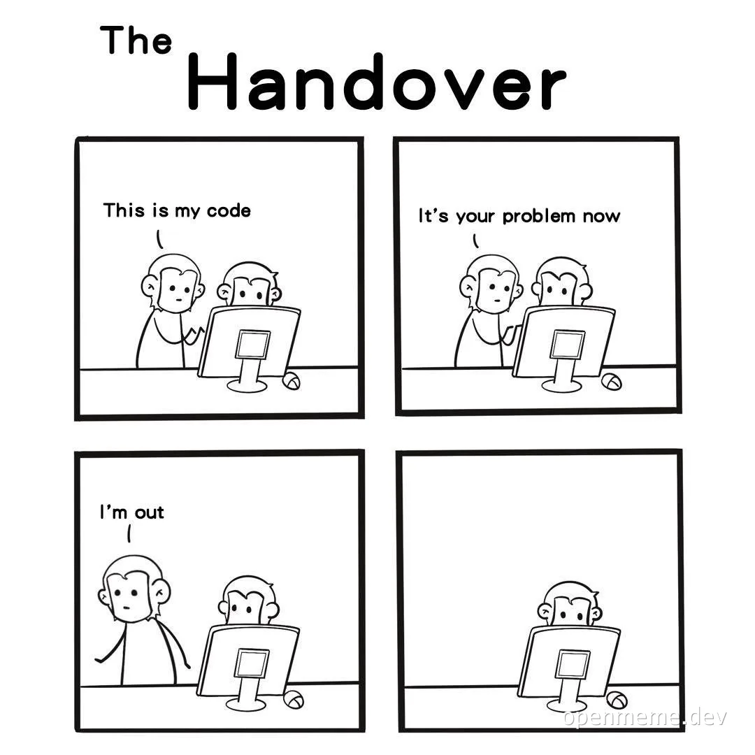 cartoon of developer handover