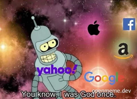 Futurama robot meme with logos of tech companies