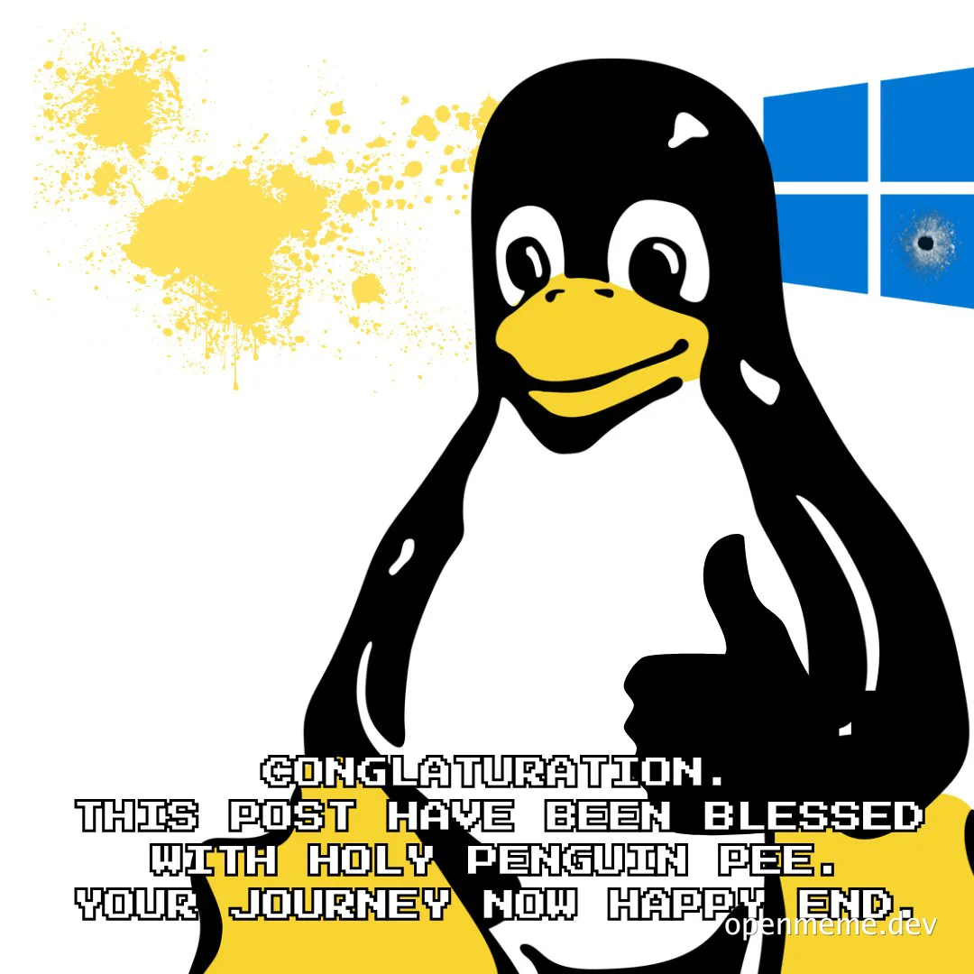 Tux the penguin with a congratulatory message