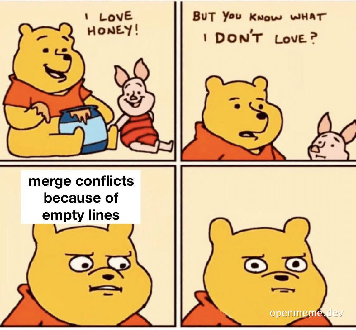 Winnie the Pooh meme about merge conflicts