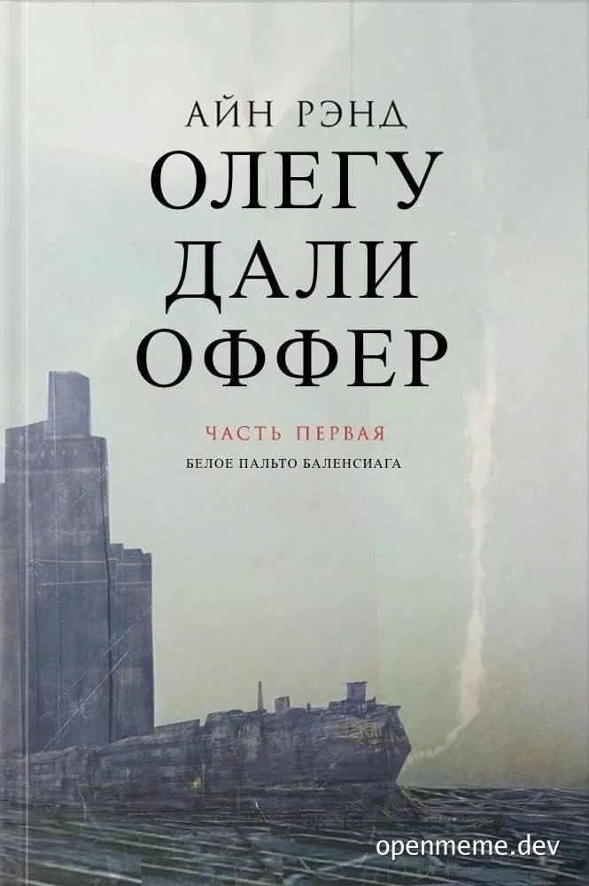 Ayn Rand book cover with a dark cityscape and a destroyed ship