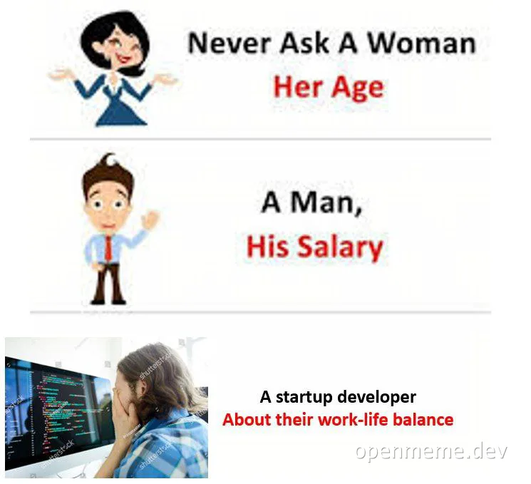 humorous meme about developer work-life balance