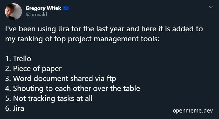 Jira ranked low on a project management tool list