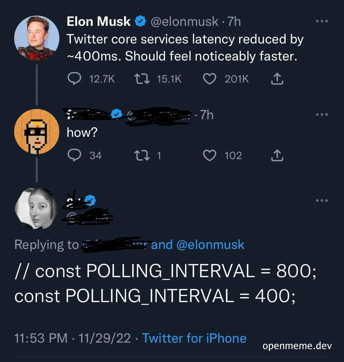 Elon Musk Twitter latency joke