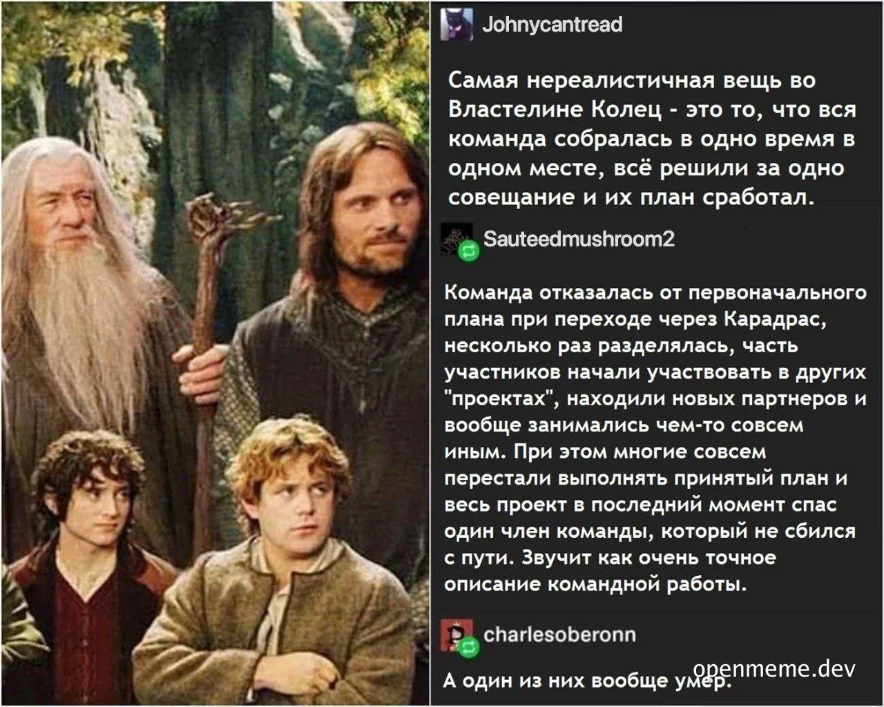 lord of the rings meme about teamwork and project management