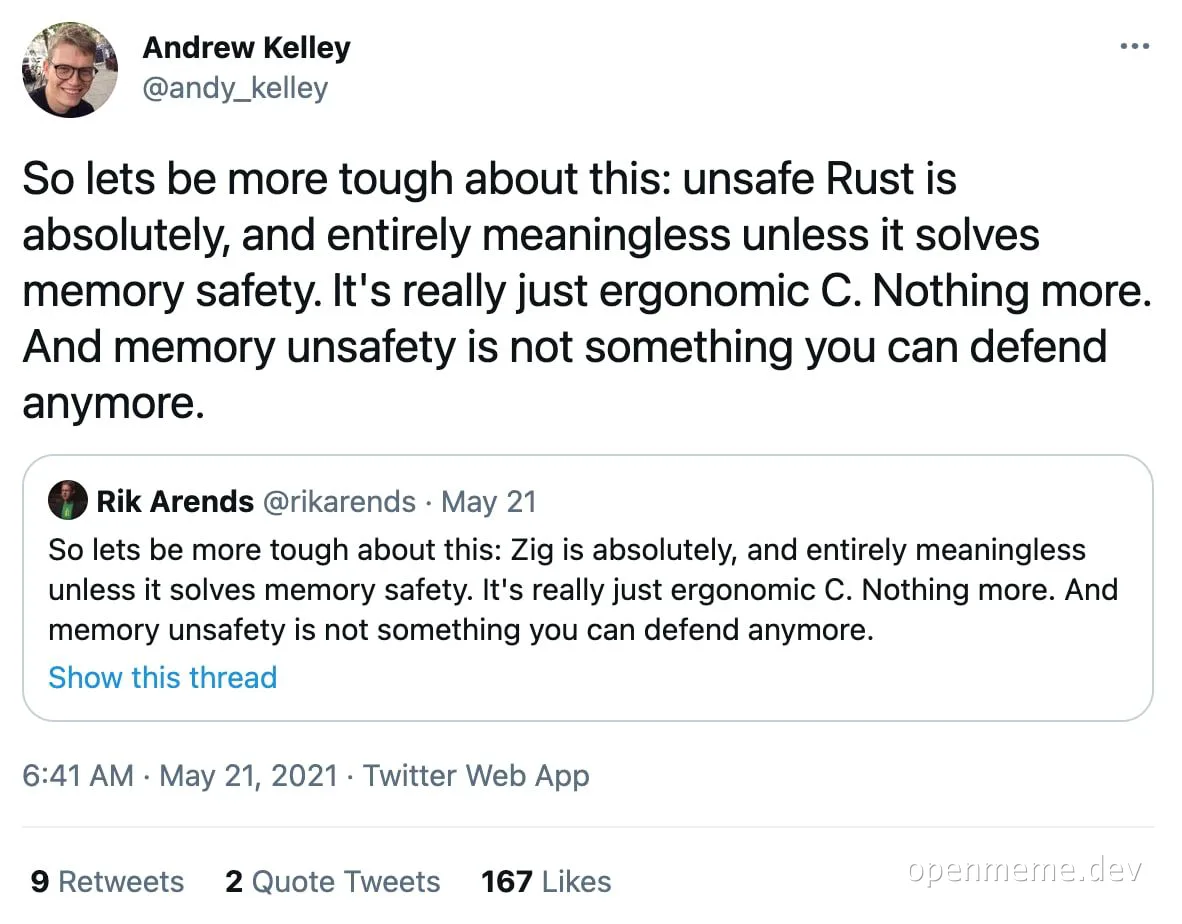 a screenshot of a Twitter conversation about Rust programming language