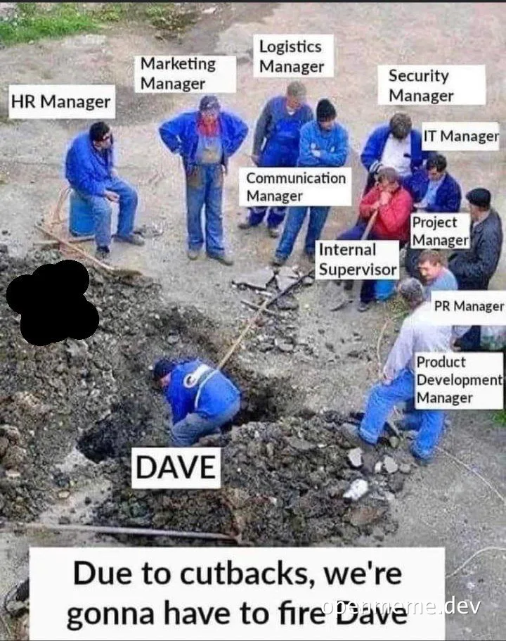 managers watching as Dave is about to be fired into a pit