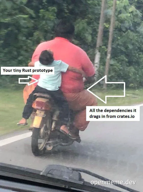 Man and child riding motorcycle with text overlay