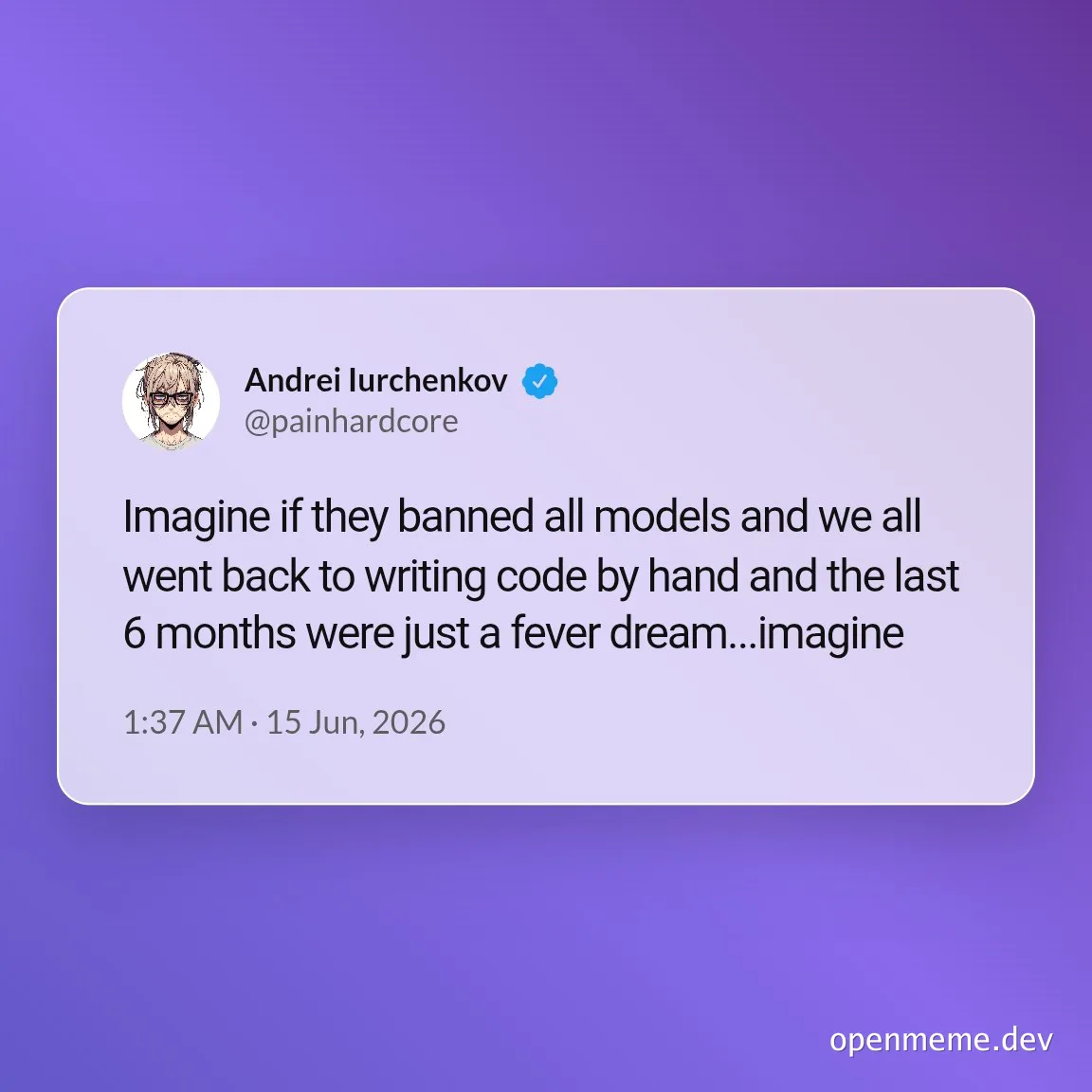 humorous tweet about coding with ai models