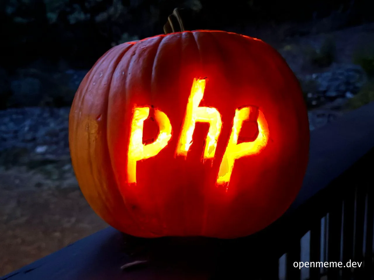 Glowing jack o'lantern with php carved into it