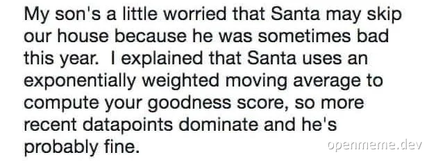 Text explaining Santa's goodness score to a child