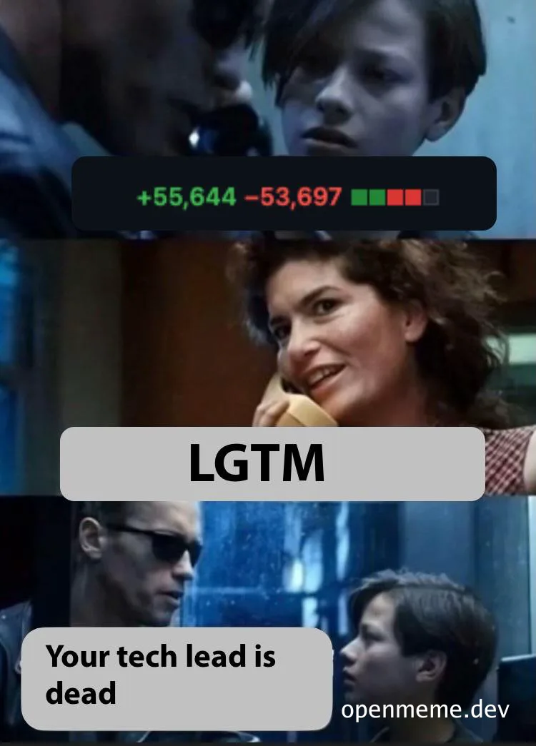 LGTM meme with stock market numbers and The Matrix characters