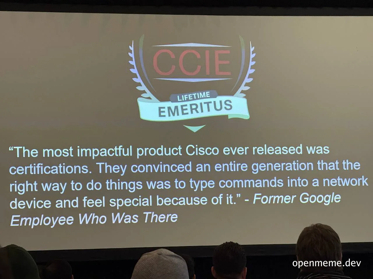 CCIE Lifetime Emeritus certification slide with quote about Cisco certifications