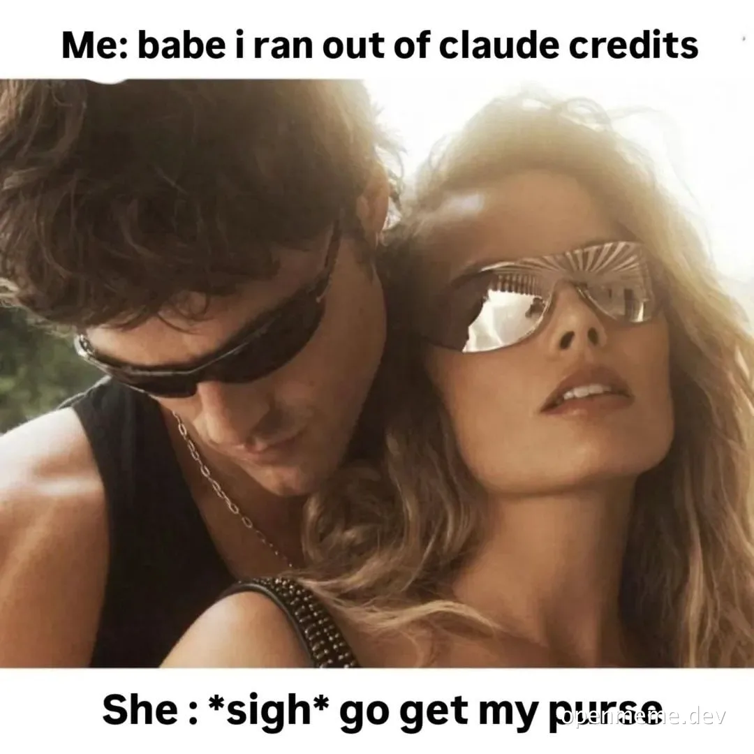 Couple meme about running out of Claude credits