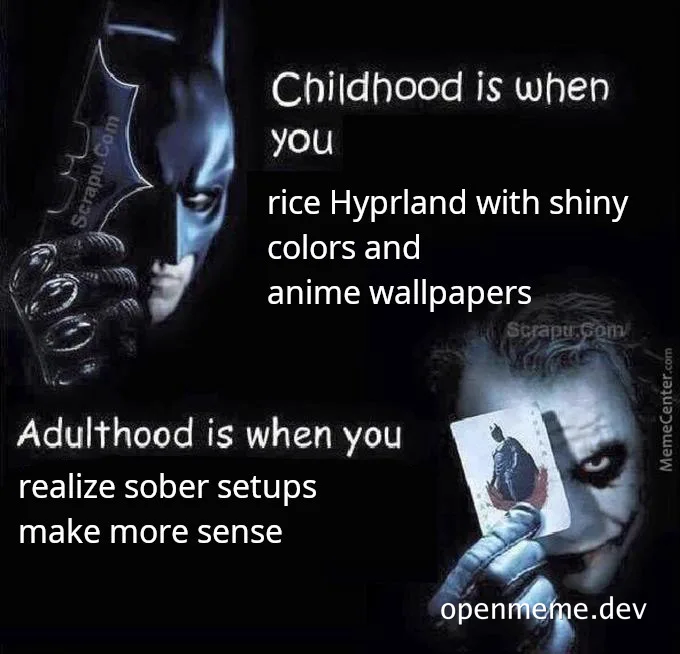Batman and Joker meme comparing childhood and adulthood computer setups