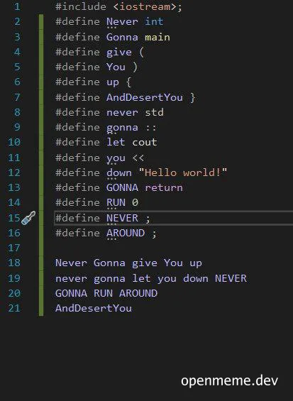 Rickroll code snippet
