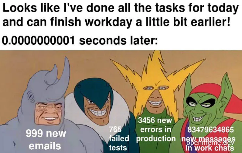four villains reacting to new work tasks