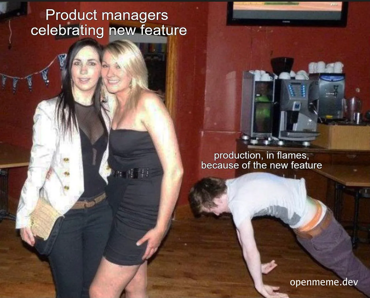 product-managers-celebrating-new-feature-vs-production-in-flames