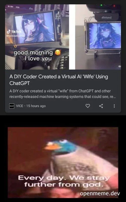 ai-generated girlfriend on computer screen with humorous reaction