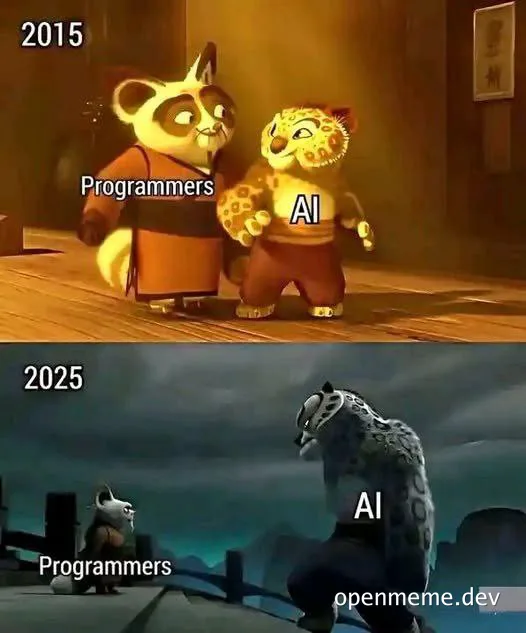Kung Fu Panda meme of programmers and AI in 2015 and 2025