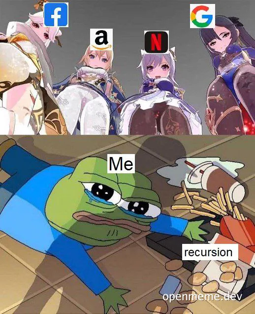 funny meme about struggling with recursion